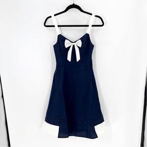 ModCloth Yours to Adore Navy Bow adjustable strap dress size XS retro rockabilly